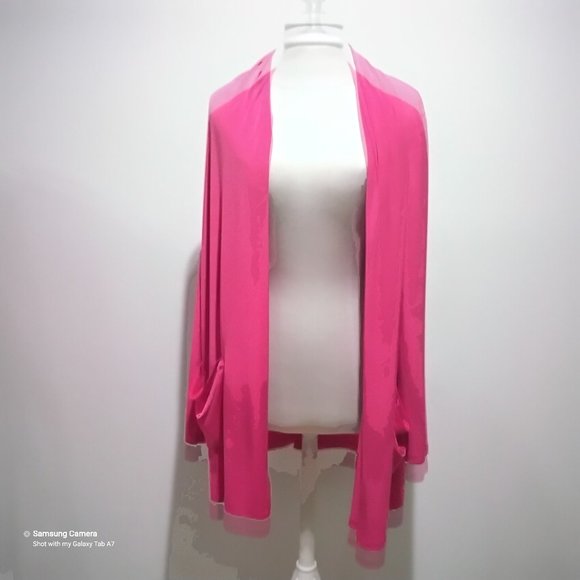 Susan Craver Fuchsia Long Sleeve Open Front Pocket Stretch Cardigan Jacket NWT L - Picture 1 of 6